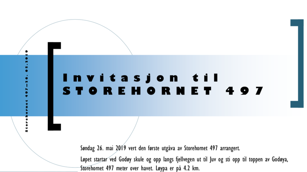 Søndag 26. mai 2019 blir den første utgaven av Storhornet 497 arrangert.