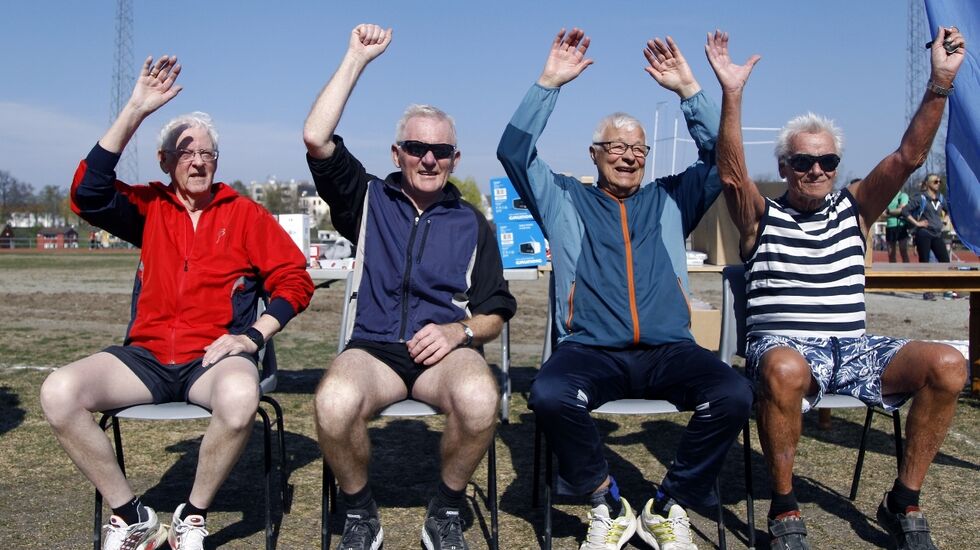 Disse fire herrene har fullført Trønderjoggen alle årene, og stiller nok opp i år igjen.  (Foto 2019: Trond Einar Brobakk)​
