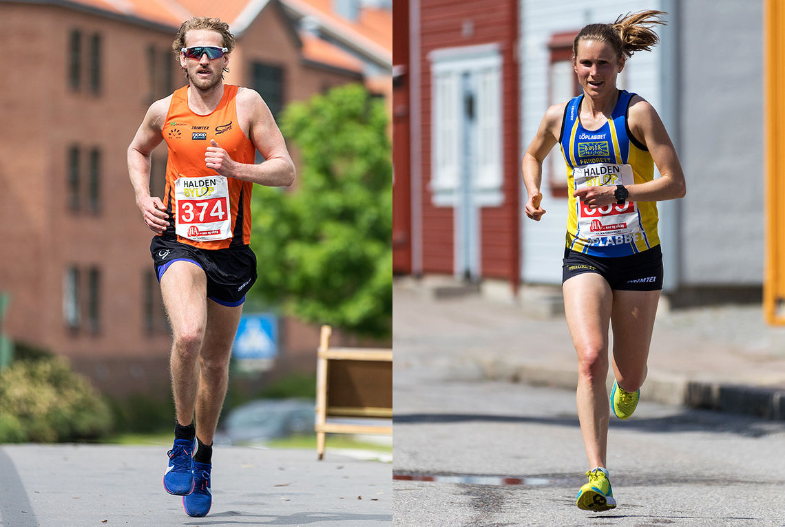Thomas Asgautsen og Heidi Pharo var raskest i den 10 km lange løypa til Halden Byløp. (Foto: Sylvain Cavatz)