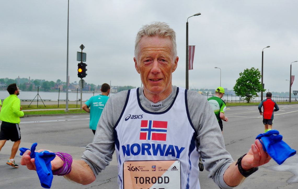 Torodd Lybeck etter Riga maraton i 2016. Bildet er teke av kona, Anne Marit Eide.