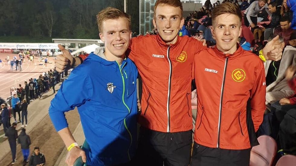 Sigurd Ruud Skjeseth (til venstre), Marius Vedvik (midten) og Per Svela kunne alle glede seg over ny 5000 m pers. (Foto: Eirik Røe) 