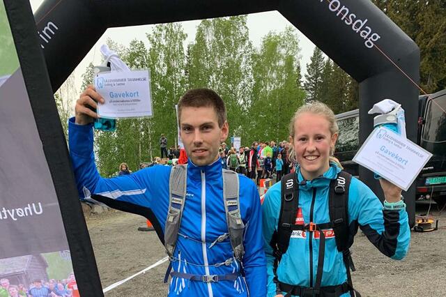 Geir Steig, Luster IL og Karoline Simpson-Larsen, Vargar IL løp motbakkene langs Mesnaelva raskest. Foto Finn Olsen