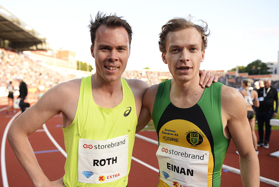 Thomas Roth og Markus Einan kunne gratulere hverandre med gode 800 m-løp. (Foto: Bjørn Johannessen)