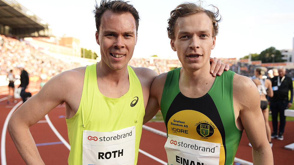Thomas Roth og Markus Einan kunne gratulere hverandre med gode 800 m-løp. (Foto: Bjørn Johannessen) 