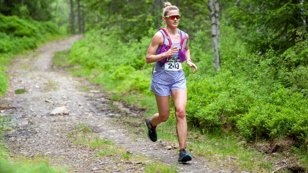 Martine Ek Hagen debuterte på ultraløp på imponerende vis i Romeriksåsen. (Foto: Audun Morgestad)