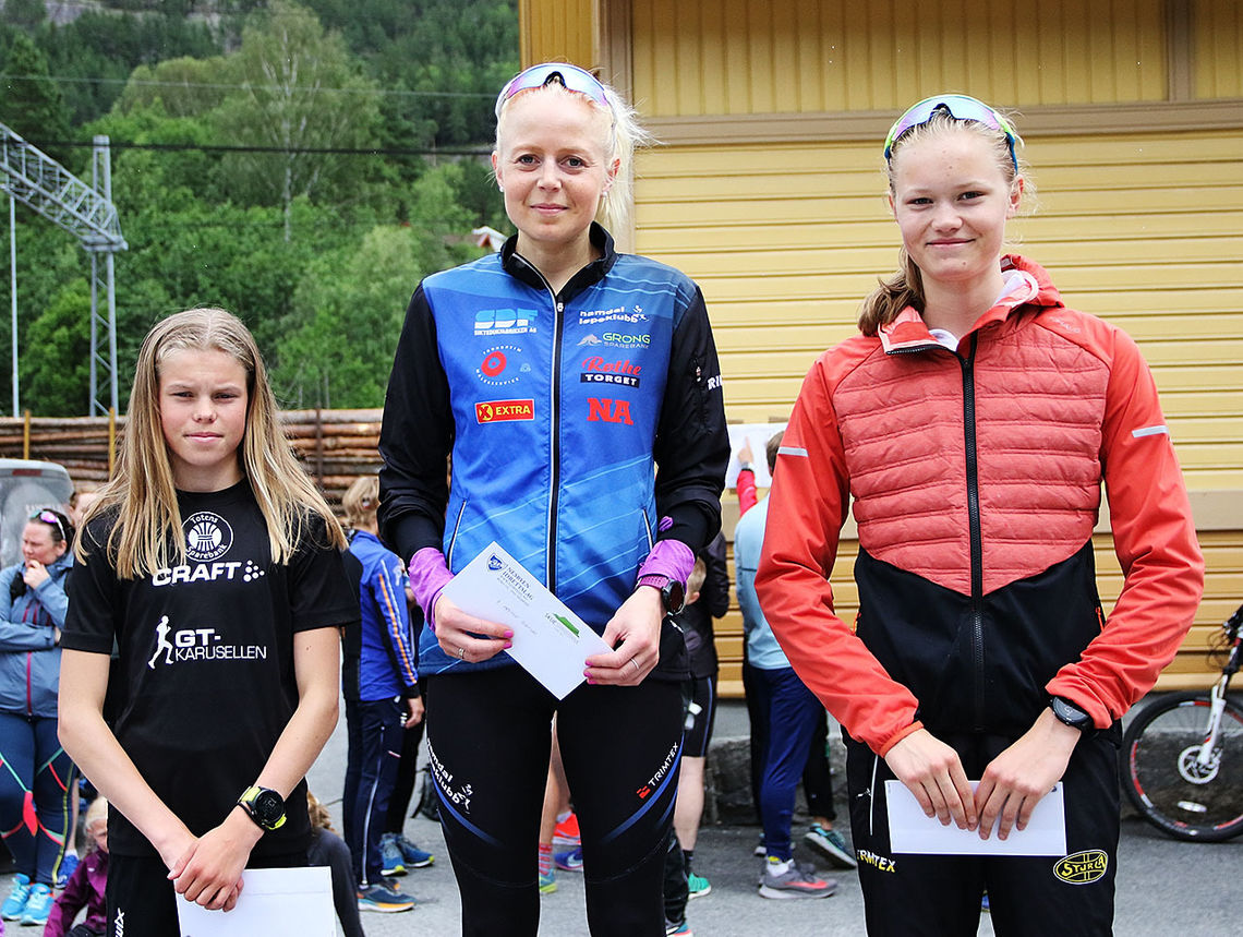 Heidi Hestmark Smalås (midten) vant foran Malin Hoelsveen (til venstre) og Maria Hartz Melling. (Foto: Runar Gilberg)