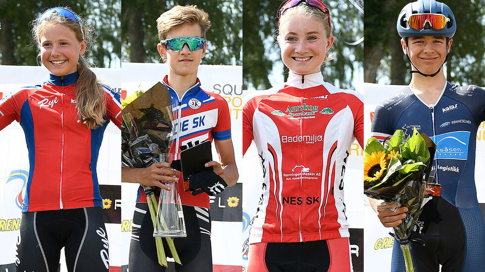 Årets vinnere i de fire ungdomsklassene i Grenserittet UNG. Fra venstre: Kamilla Aasebø og Sivert Ekroll vant klasse 13-14 år, mens Elise McKinlay og William Høines Larsen vant 15-16-årsklassene. (Foto: Bjørn Johannessen)