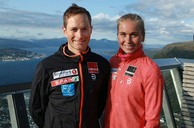 De to beste i Ekstremløpet: Eirik Haugsnes og Silje Theodorsen er fotografert på toppen av Fjellheisen. De representerer Team Veidekke Nord-Norge er Eirik trener og Silje blant landets mest lovende langrennsløpere. (Foto: Kjell Vigestad)