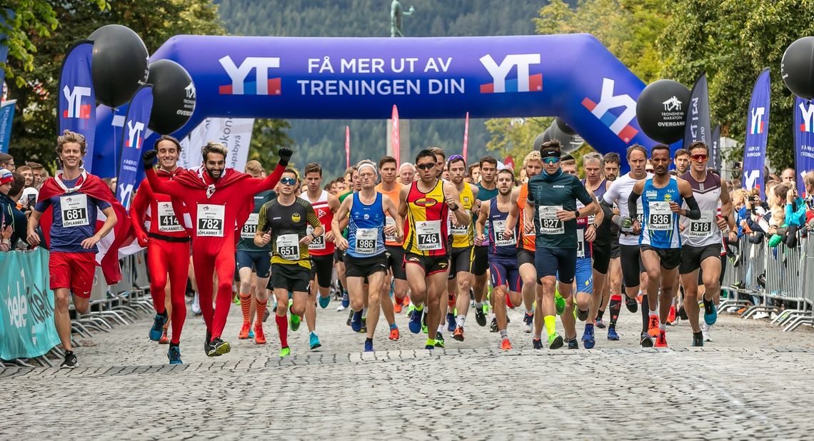 Det blir ikke noe Trondheim Maraton i 2020. Bildet er fra starten på maraton 2019. (Foto: Arrangøren/KTL)