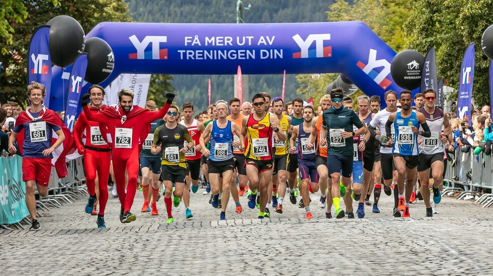 Det blir ikke noe Trondheim Maraton i 2020. Bildet er fra starten på maraton 2019. (Foto: Arrangøren/KTL)