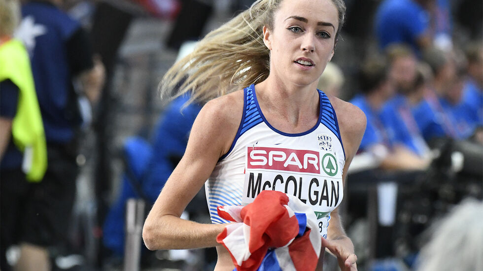 Skotske Eilish McColgan har hatt mye å juble for de seinere åra. Her ser vi henne løpe æresrunde etter sølv på 5000 meteren i EM i 2018. (Foto: Bjørn Johannessen)