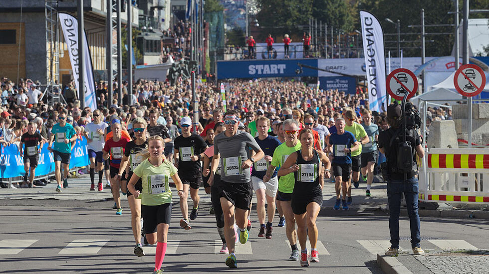 En av sju startpuljer på halvmaraton. Foto: Per Inge Østmoen