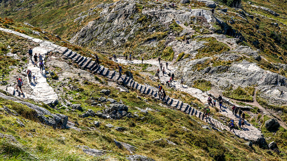 Oppstemten er den nye trappestien som går til toppen av Ulriken. Heretter kan man kun gå opp denne trappen, ikke ned. (Foto: Arne Dag Myking)