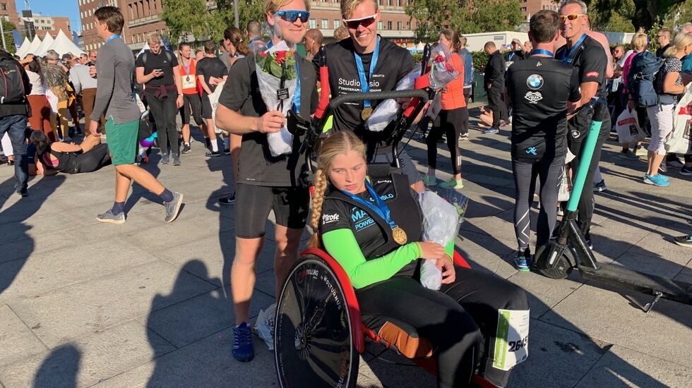 Team Katarina med Lars, Vetle og Katarina etter målgang. (Foto: Elisabeth Næss)