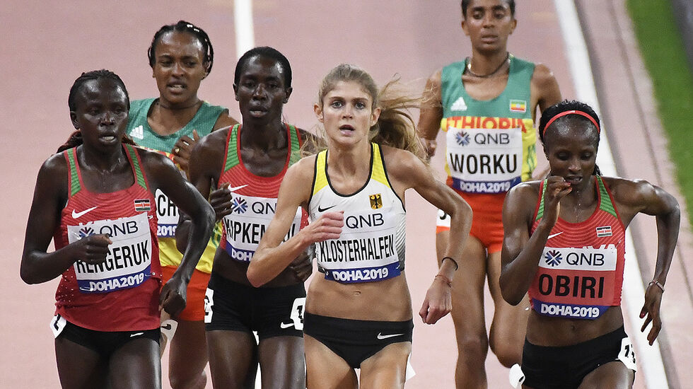 Det var Konstanze Klosterhalfen mot Øst-Afrika i størsteparten av 5000 m-løpet. (Foto: Bjørn Johannessen) 