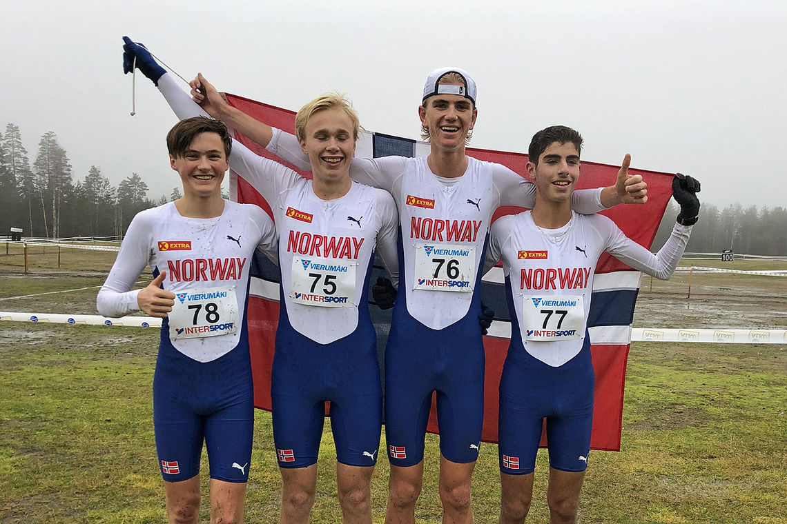 Det norske juniorlaget som vant lagkonkurransen: Magnus Tuv Myhre, Håkon Stavik, Jonatan Vedvik og Ibrahim Buras. (Foto:Fredrik Vedvik)