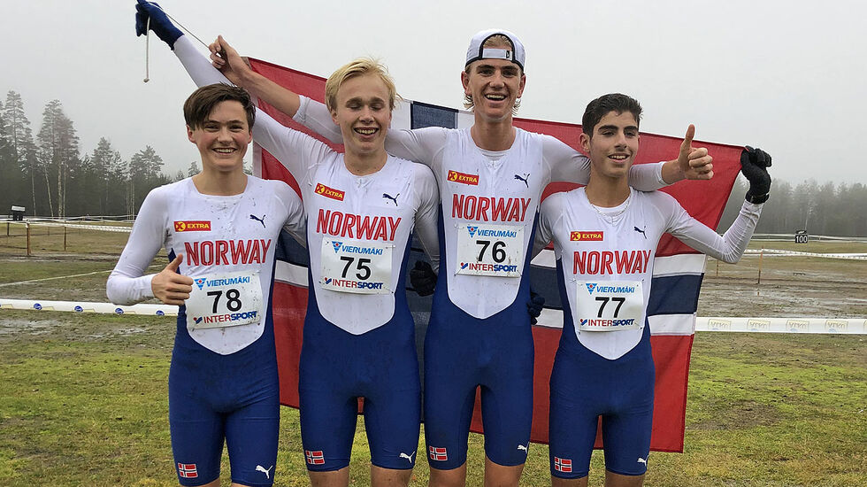 Det norske juniorlaget som vant lagkonkurransen: Magnus Tuv Myhre, Håkon Stavik, Jonatan Vedvik og Ibrahim Buras. (Foto:Fredrik Vedvik) 