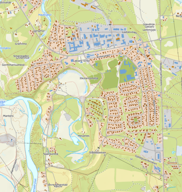 Bilde: Geovekst/kartverket Lakselv sentrum, boligfelt