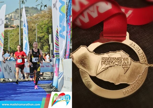 Marius Nakkeid går i mål som raskeste norske på Funchal Marathon på Madeira. (Privat foto)