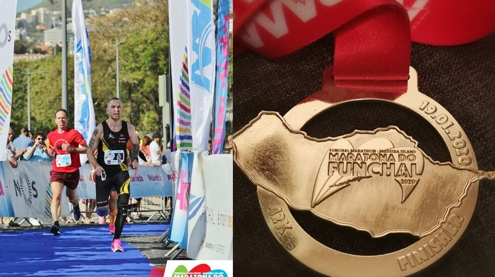Marius Nakkeid går i mål som raskeste norske på Funchal Marathon på Madeira. (Privat foto)