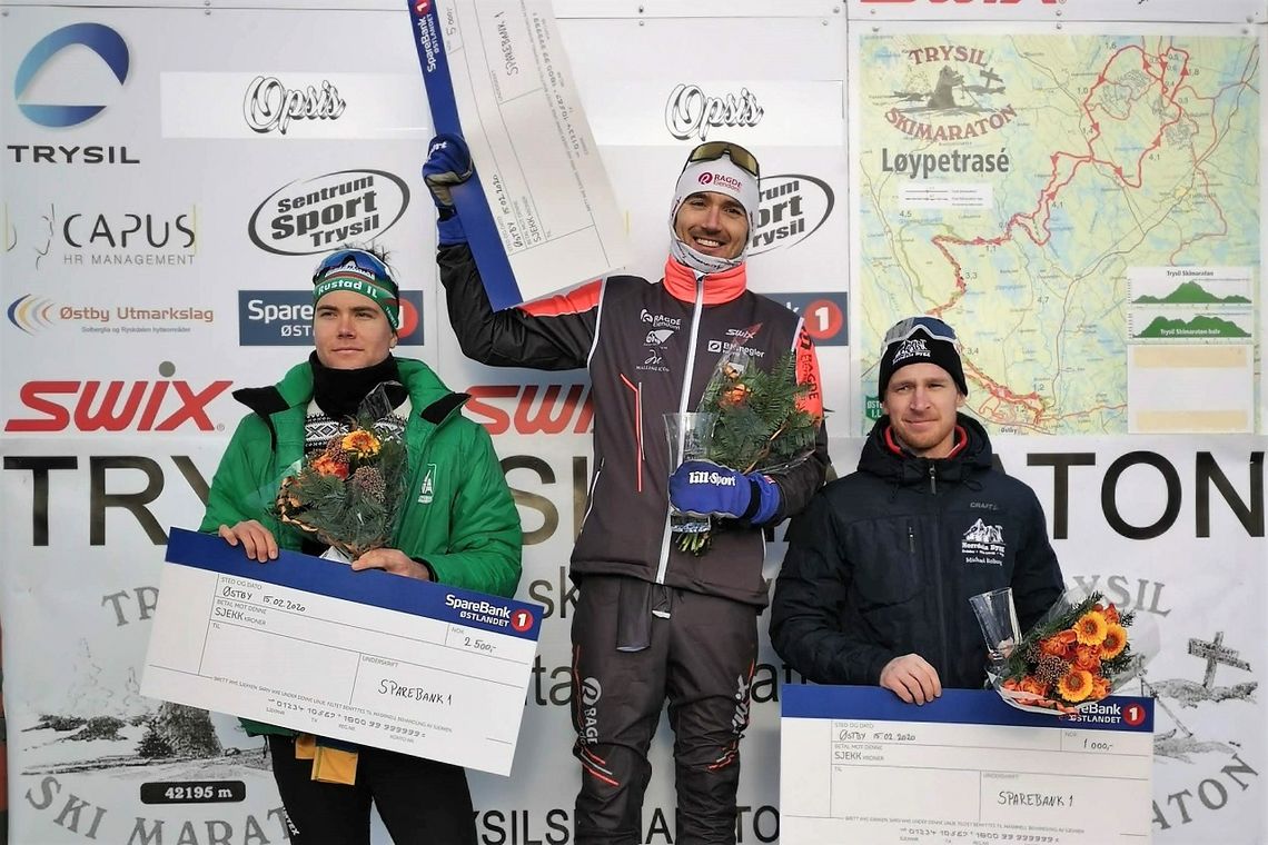 Andreas Nygaard på topp i Trysil Skimaraton fulgt av Thomas Gifstad (til v.) og Michael Boberg.