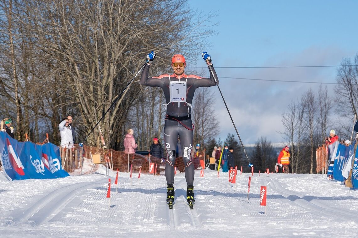 Trysil Skimaraton var nr. 1 blant Hedmarks kondisarrangement målt i aktive deltakere både i 2018 og 2019. Her fra årets renn der Andreas Nygaard paraderte inn til seier. (Foto: Jonas Sjøgren)