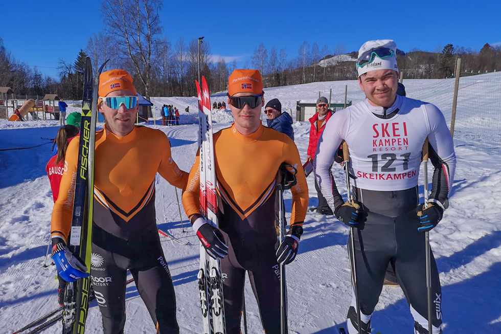 De 3 raskeste i herreklassen: Kjetil Tyrom vinner, Magnus Bleken nr 2 og Ola Nygård Snellingen 3 plass. (Foto: arrangøren)