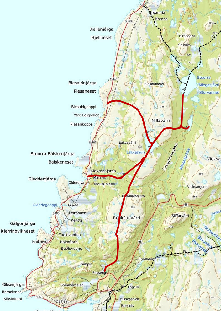 Kart over løyper som må stenges_løype 23 - 24 - 25