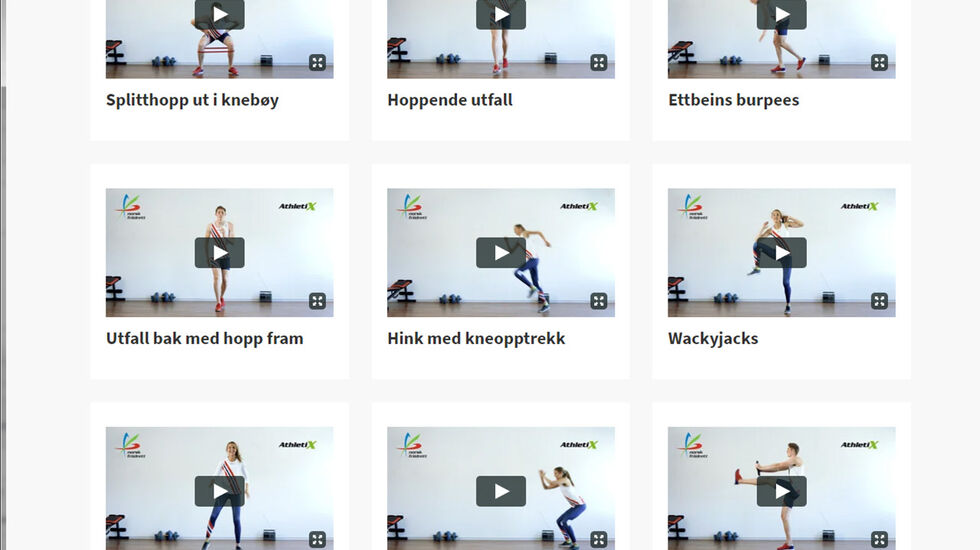 AthletiX er et konsept, utviklet av Norsk Friidrett, som inneholder en rekke forslag til øvelser du kan gjøre hjemme på stuegulvet. (Foto: skjermdump fra friidrett.no)