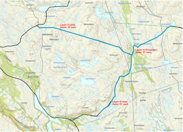 Kart_åpen løyper i Alta og Porsanger løype 14.