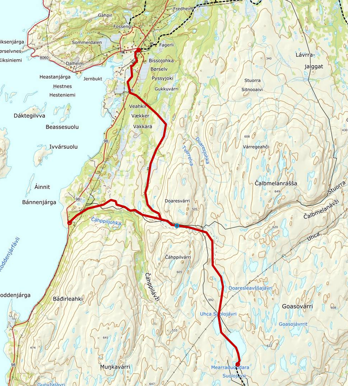 Stenger skuterløyper sør for Børselv 21 og 22