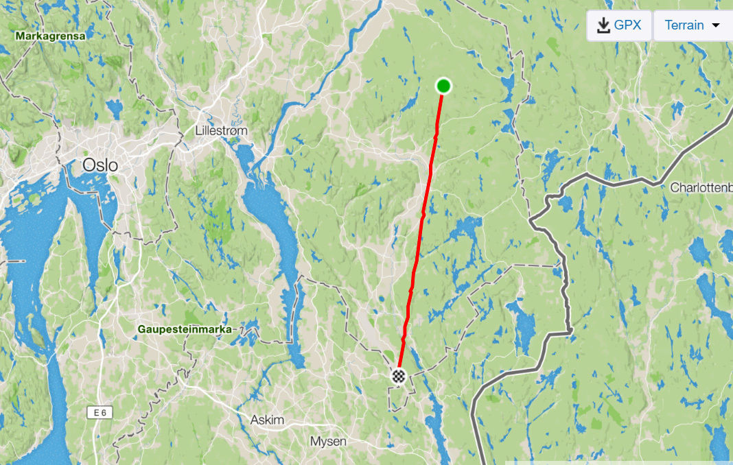 GPS-sporet skar seg som en rett strek gjennom Aurskog-Høland kommune.