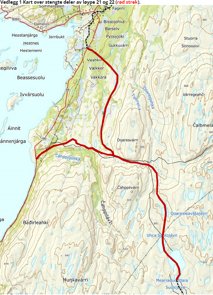 Kart over skuterløype 21 og 22