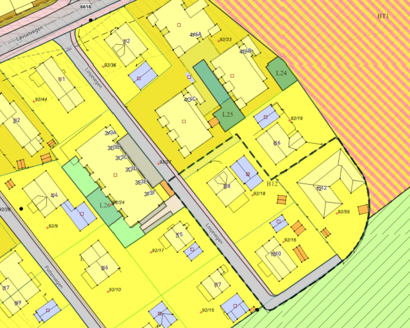 Utsnitt for planområde Losjevegen