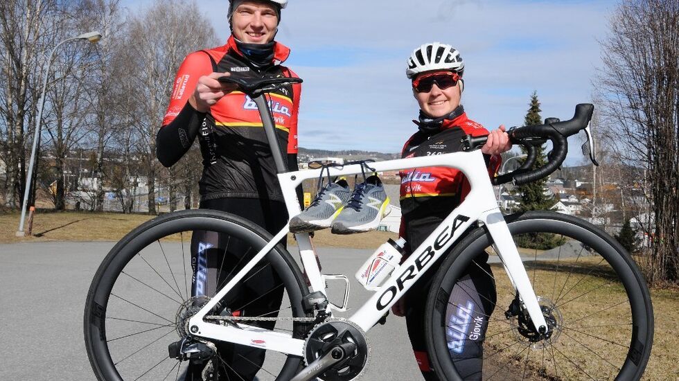 Søsknene Martin og Karoline Røste Omdahl har testet både sykkeltraseen og 5-kilometeren, der OA nå inviterer til konkurranser hvor deltakerne kan måle seg mot hverandre. (Foto: Tommy Gullord)