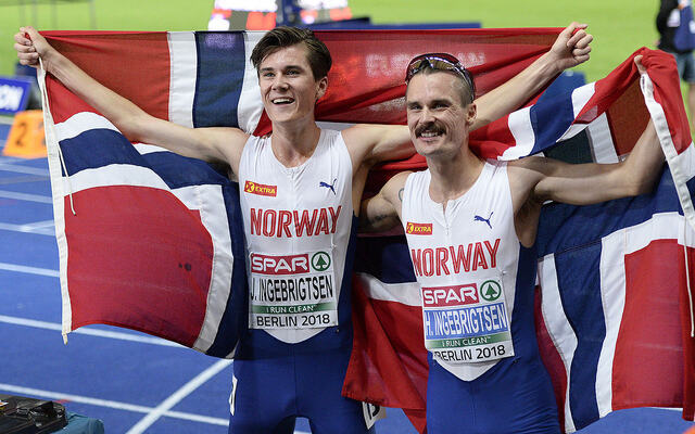 Jakob og Henrik Ingebrigtsen er to av utøverne som skal løpe VM i Budapest. Begge to stiller mest sannsynlig på 5000 meter. Brødrene hadde en finale som huskes i EM i Berlin i 2018. (Foto: Arkivbilde fra EM i Berlin 2018, Bjørn Johannessen).
