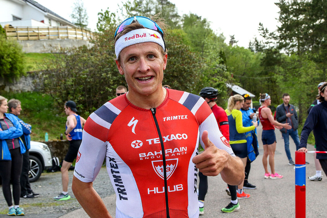Kristian Blummenfelt var godt fornøyd med å vinne 5km på 13:51. (Foto: Arne Dag Myking)