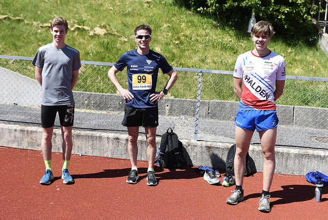 Trym Tønnesen, Alf Georg Joranger og Niels Christian Hellerud fikk testet vårformen på en 3000 m på Halden Stadion. (Alle foto: Bjørn Johannessen)