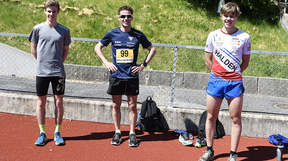 Trym Tønnesen, Alf Georg Joranger og Niels Christian Hellerud fikk testet vårformen på en 3000 m på Halden Stadion. (Alle foto: Bjørn Johannessen)