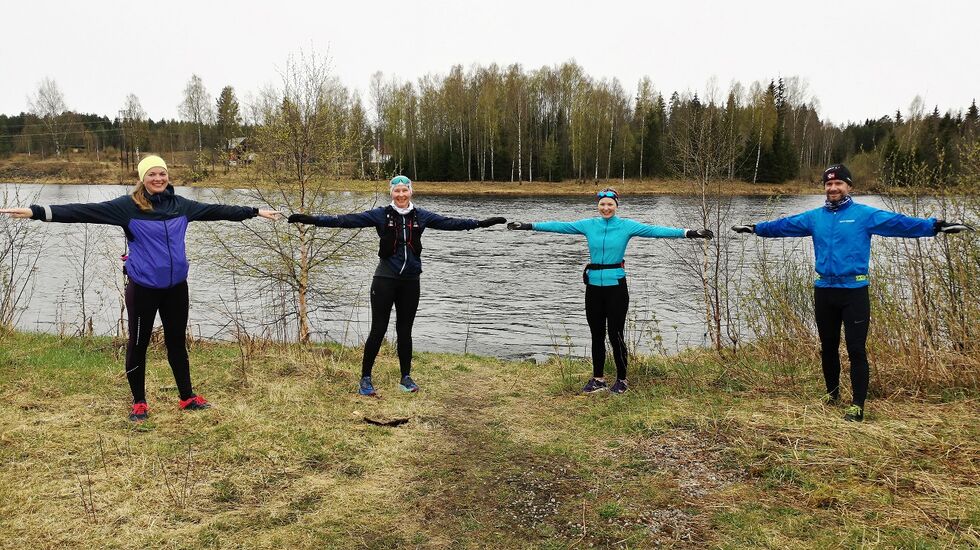 Kondistrening på to armlengders avstand  langs Glomma.