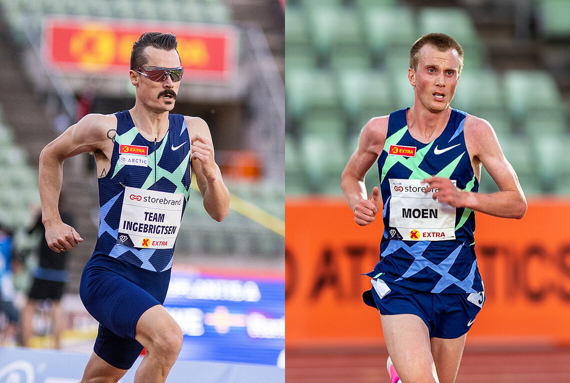 Henrik Ingebrigtsen og Sondre Nordstad Moen er blant toppløperne som skal delta på 5000 m i Boysen Memorial på Bislett i kveld. (Foto: Sylvain Cavatz og Samuel Hafsahl)