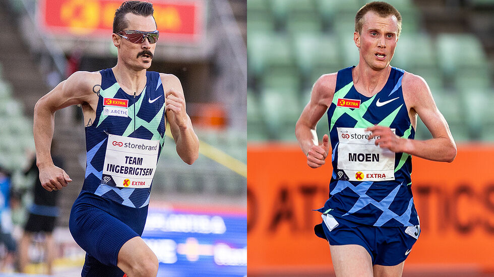 Henrik Ingebrigtsen og Sondre Nordstad Moen er blant toppløperne som skal delta på 5000 m i Boysen Memorial på Bislett i kveld. (Foto: Sylvain Cavatz og Samuel Hafsahl)
