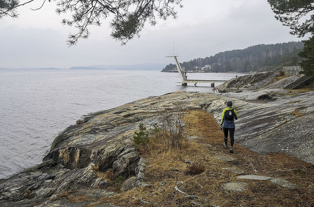 Ingierstrand: Stupetårnet på Ingierstrand forsøker å lokke oss til et bad, men vi holder oss på land denne gang. (Foto: Bjørnar Eidsmo)