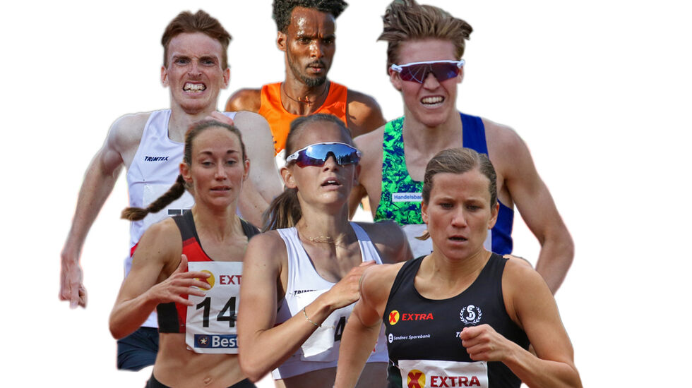 Noen av dem som skal kjempe på 3000 meter på Fana Stadion den 29. juli: Marius Vedvik, Zerei Kbrom Mezngi, Simen Halle, Vienna Søyland Dahle, Ine Bakken, Christina Toogood.