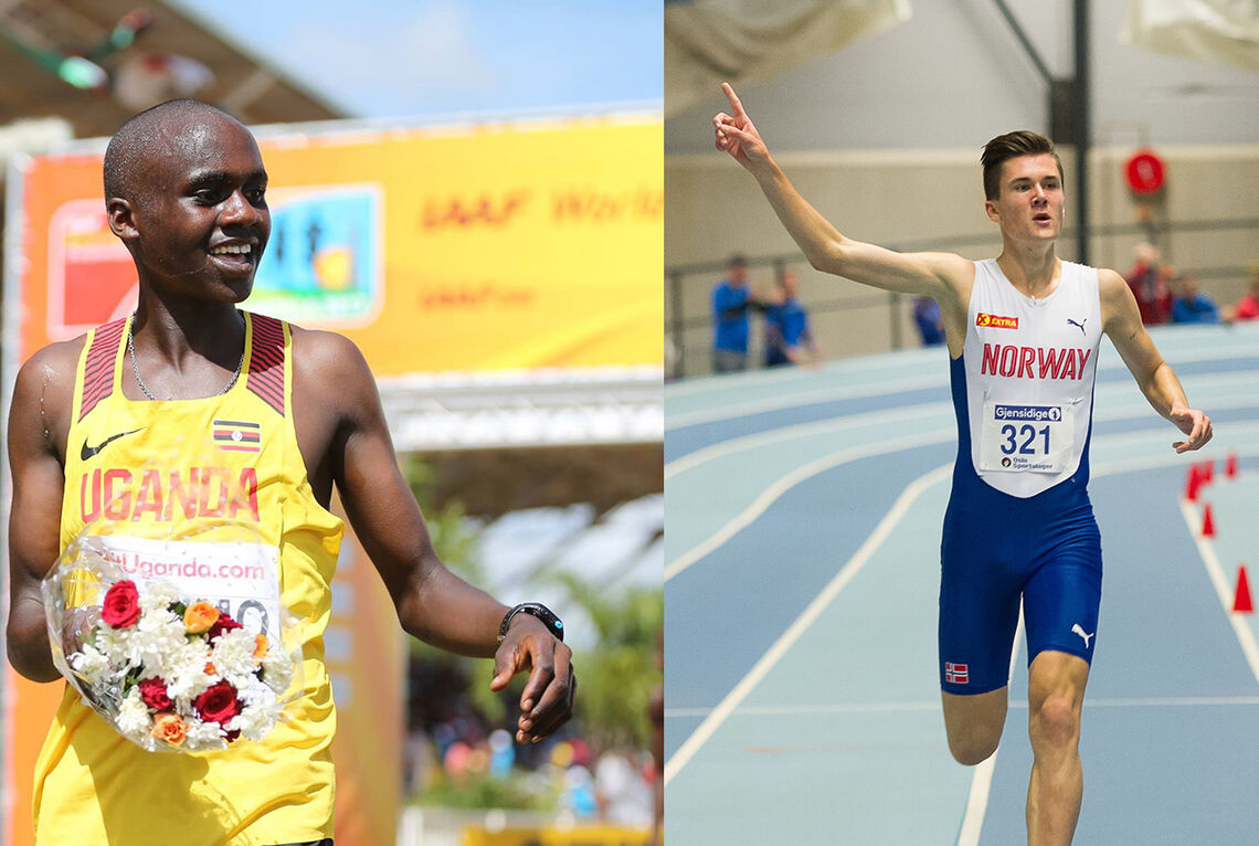 De er verdens beste tenåringer på henholdsvis 5000 og 1500 m. Nå møtes Jacob Kiplimo og Jakob Ingebrigtsen til dyst på 3000 m. (Foto: IAAF og Helge Langen)