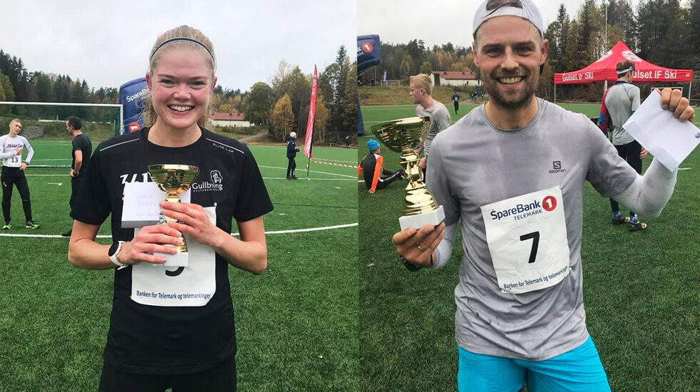 Mariann Roe og Tobias Dahl Fenre var raskest i den lengste utgaven av Gulsetløpet. (Foto: arrangøren)