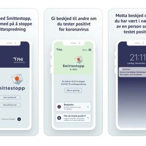 Bilde som viser hvordan appen ser ut i Google Play og App Store