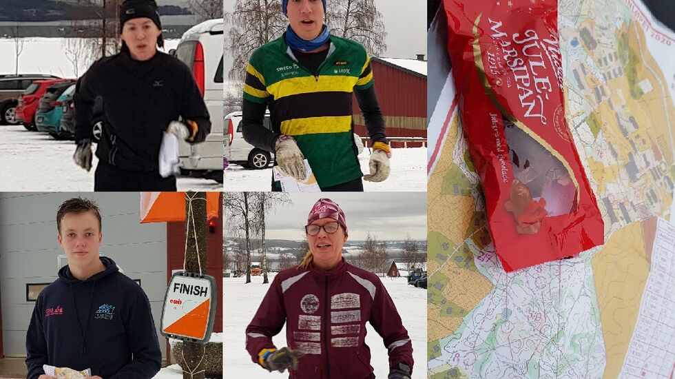 Øverst vinnerne av lang løype, Kristine Sollien Flaskerud og Sander H. Rogndokken. Nederst vinnerne av mellomløypa Lars Lien og Hege Solerød. (Foto: Stein Arne Negård) 