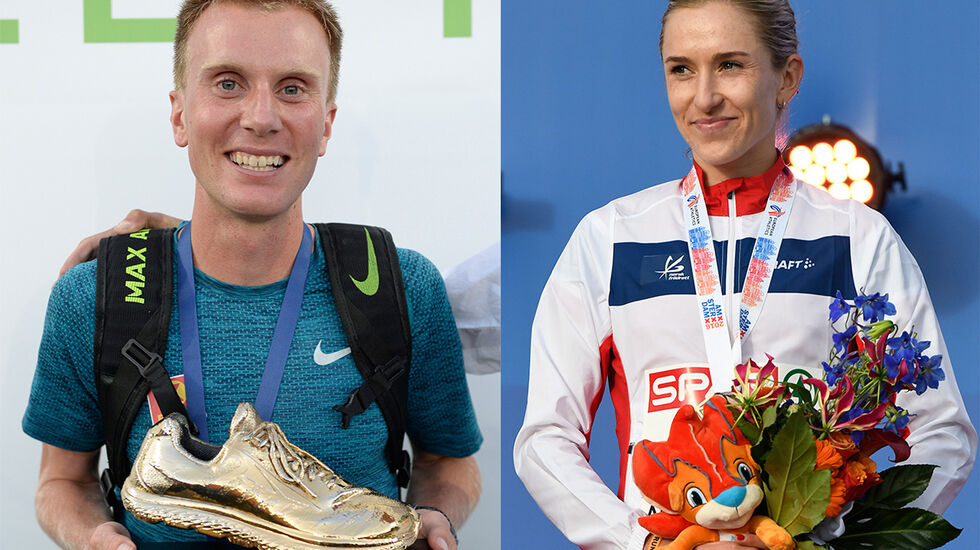 Sondre Nordstad Moen og Karoline Bjerkeli Grøvdal er mottakerne av Kondis' gullsko som landets beste langdistanseløpere i 2020. (Foto: Bjørn Johannessen)