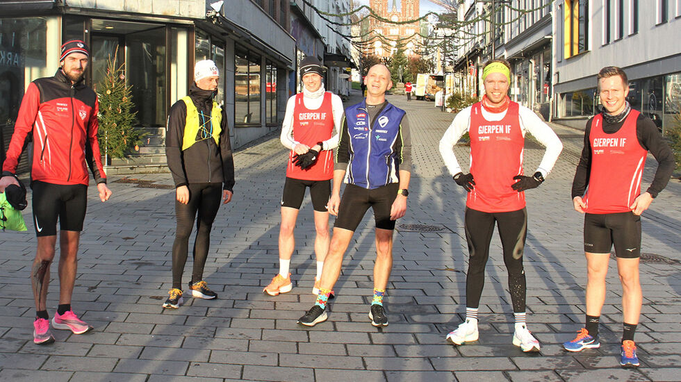 Noen av deltakerne i Nyttårstrimmen Virtuell. Fra venstre: Jonathan Gullesen, Tobias Dahl Fenre, Ole Heldal Larsen, Kenneth Rekvik, Daniel Warholm og Jonathan Supphelen Waatevik. (Foto: arrangøren)